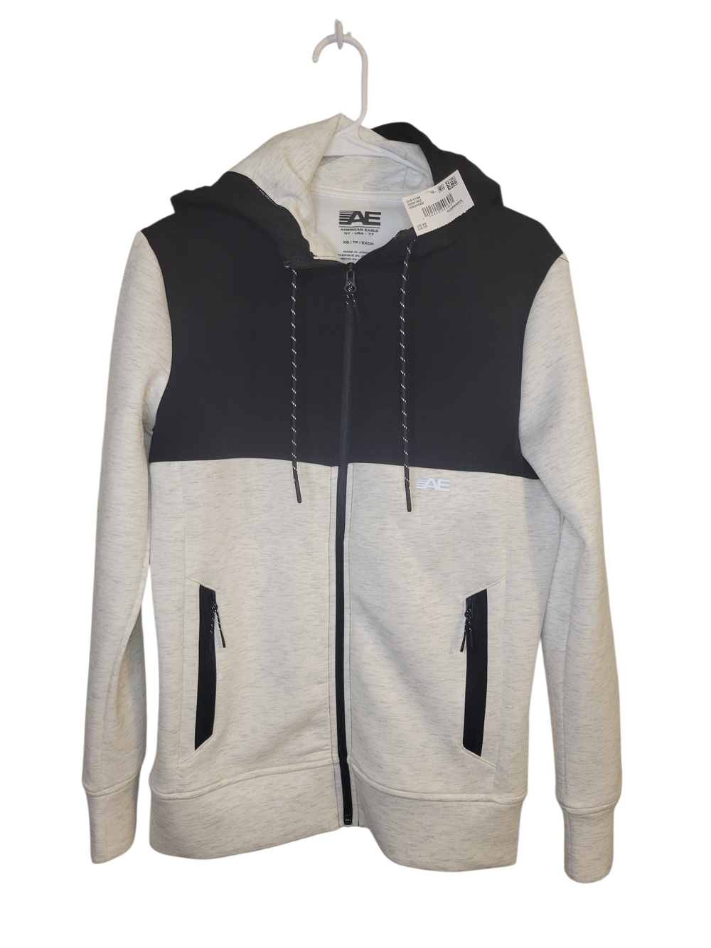 American Eagle Outfitters Men's Two-Tone Hooded Zip Sweater - Black & Light Gray